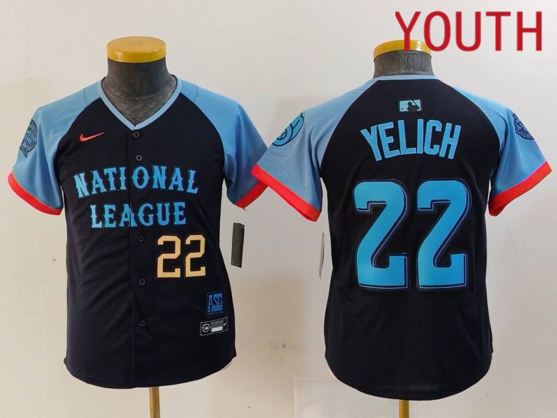 Youth Milwaukee Brewers #22 Yelich Blue All star 2024 Nike MLB Jersey style 4->youth mlb jersey->Youth Jersey
